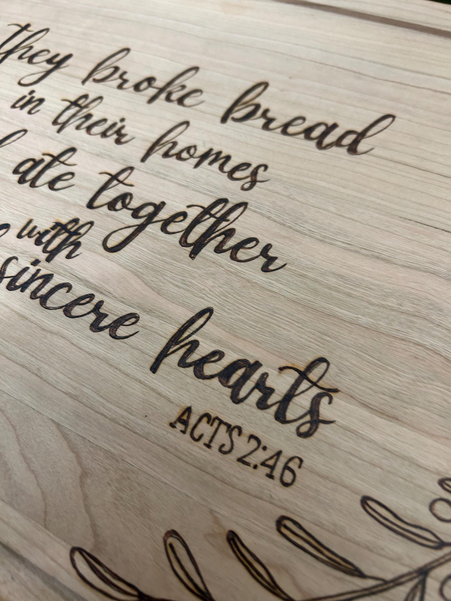 Acts 4:26 Bibical Bible Verse Woodburned Charcuterie Cutting Board, Cherry Wood, Large Serving Board, Kitchen, Gifts for mom, Bible inspired