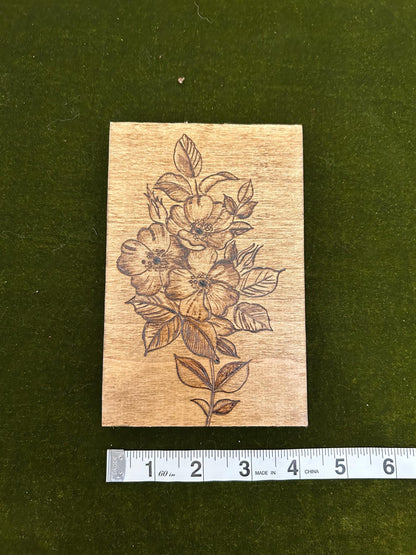Floral Hibiscus Flowers - Pyrography Mini Wall Hanging - Wood-burned Art Decor