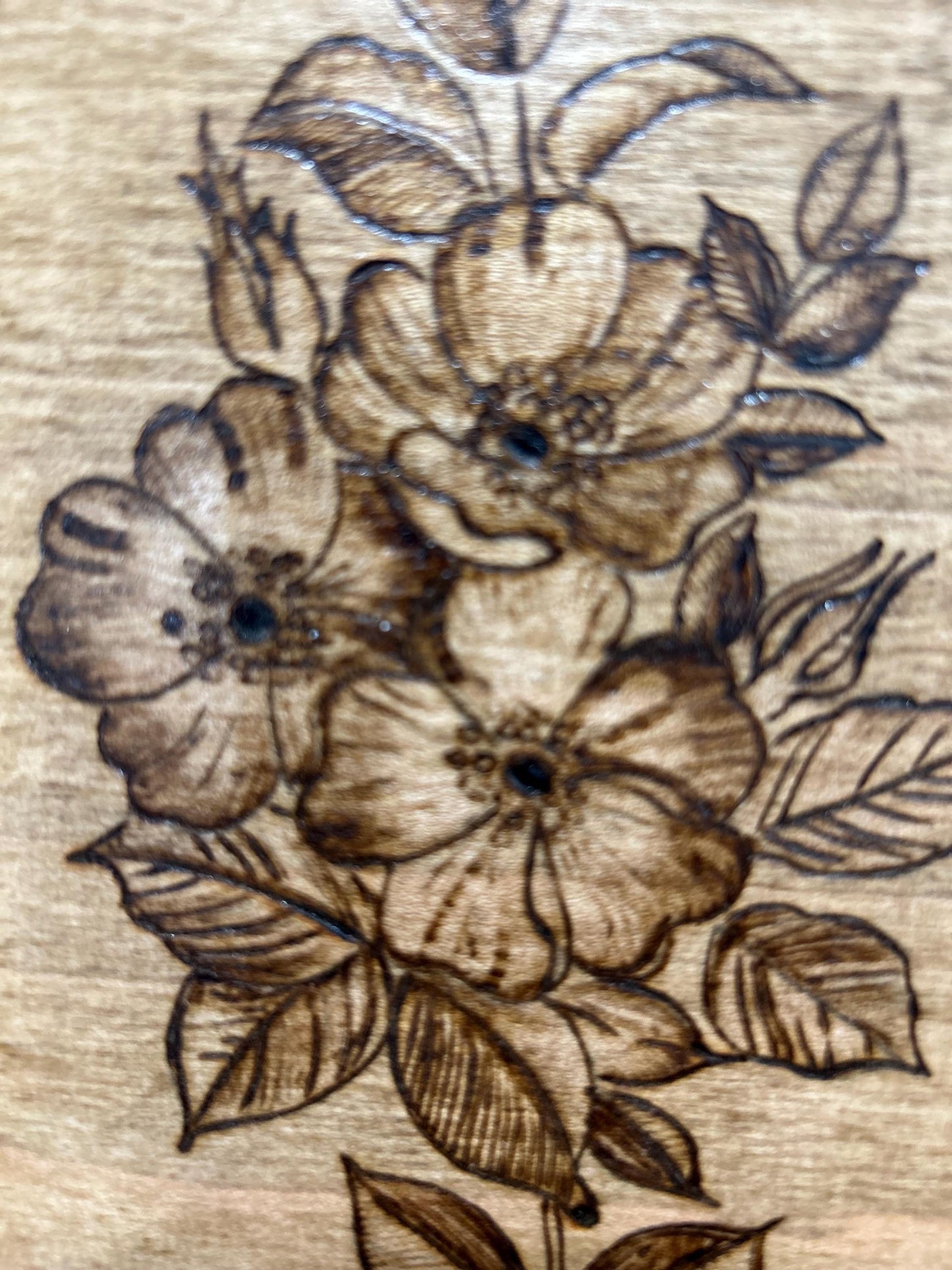 Floral Hibiscus Flowers - Pyrography Mini Wall Hanging - Wood-burned Art Decor