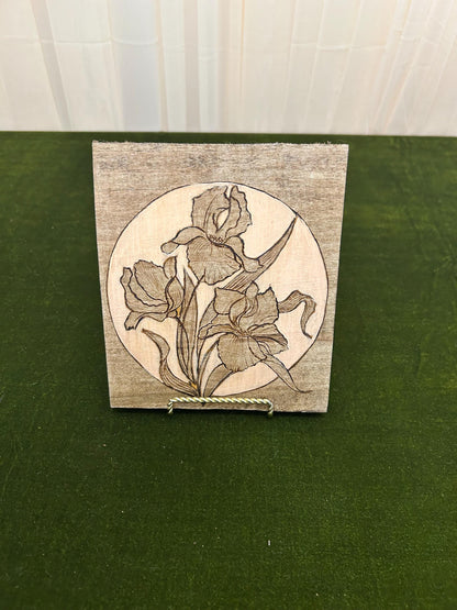 Pyrography Floral Wall Art: Woodburned Lilies on Maple