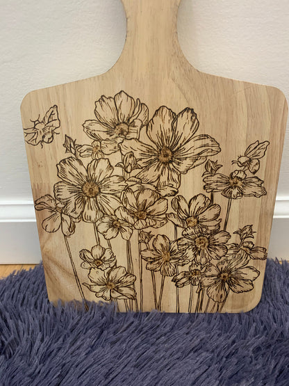 Decorative Flower Cutting Board - Woodburned Art- Handmade Gifts - Gifts for Christmas - Wood Art - Kitchen Art