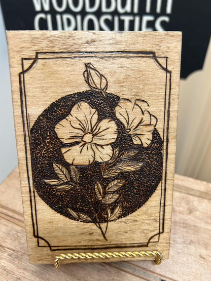 Fine Art Pyrography Mini Wall Hanging- Floral, Wild Rose, Mini Detailed Art Decor, Wood home decor