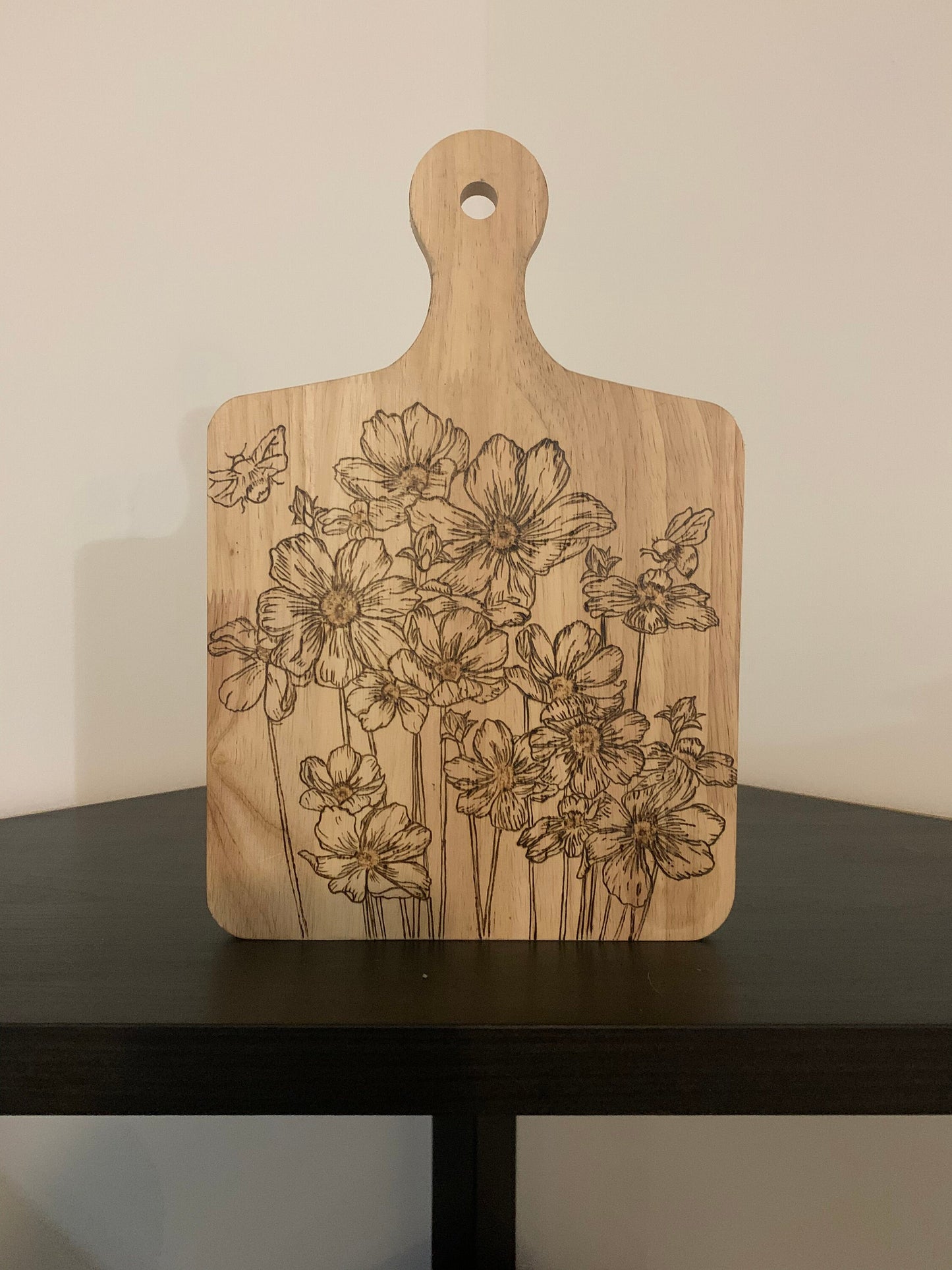 Decorative Flower Cutting Board - Woodburned Art- Handmade Gifts - Gifts for Christmas - Wood Art - Kitchen Art