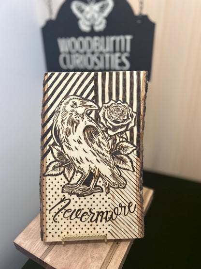Edgar Allan Poe- Nevermore - The Raven Pyrography Woodburned Art Decor, Halloween, Spooky, Unique Wall decor