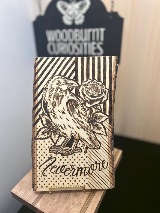 Edgar Allan Poe- Nevermore - The Raven Pyrography Woodburned Art Decor, Halloween, Spooky, Unique Wall decor