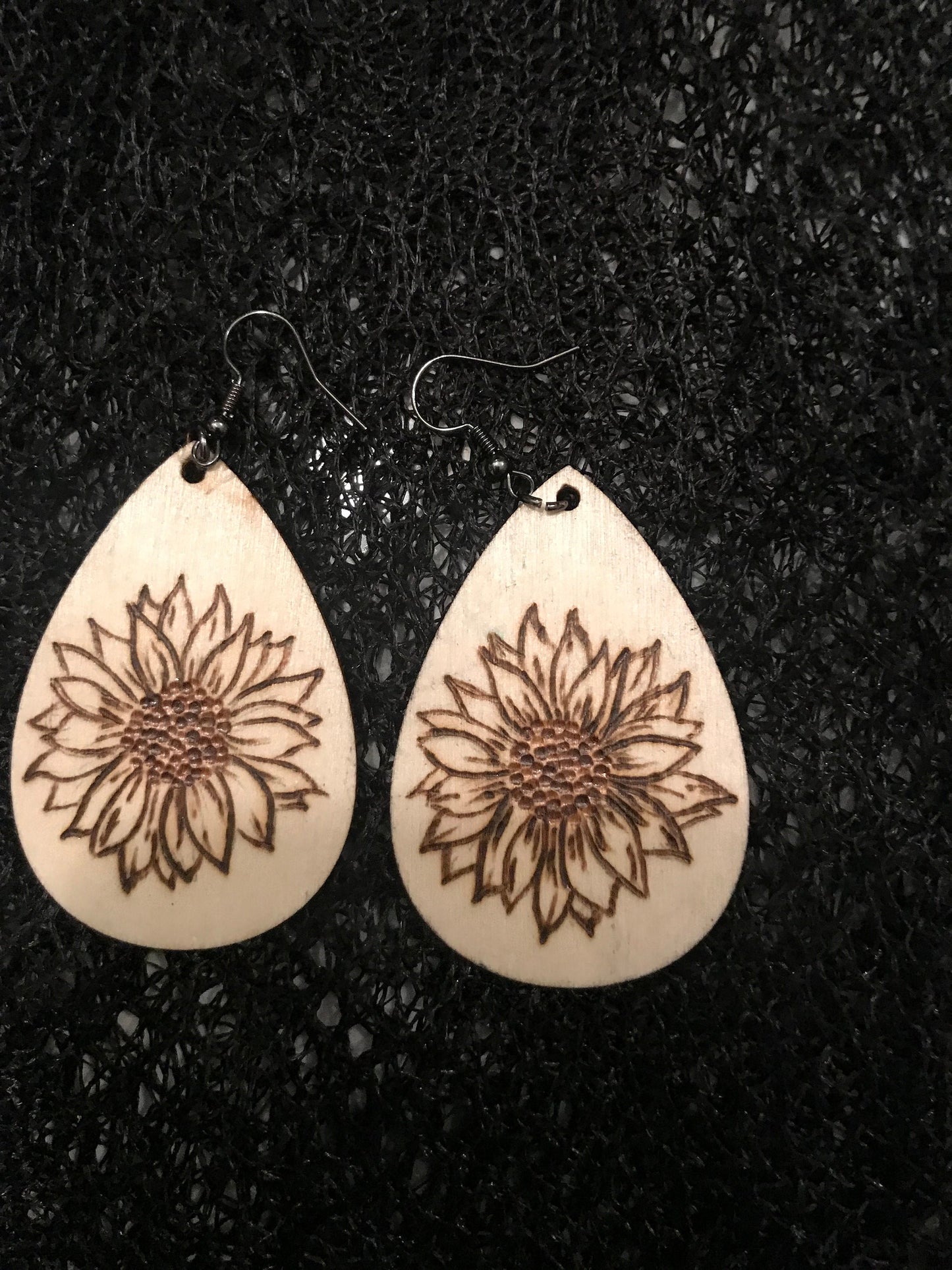 Sunflower Splendor: Handcrafted Pyrography Wooden Earrings | Nature-inspired Jewelry | Floral Earrings | Gift for Her