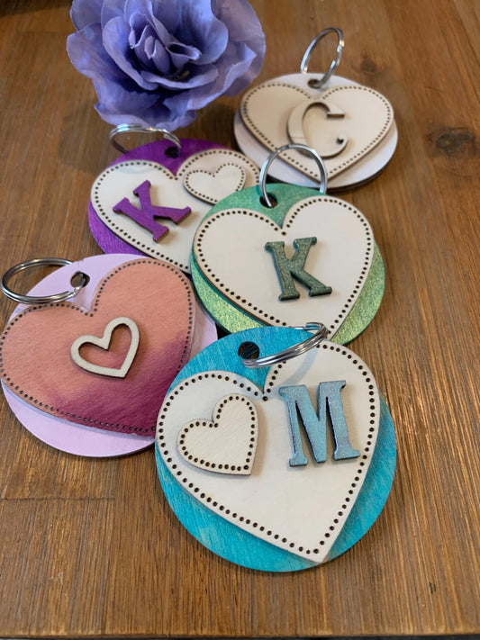 Customizable Hand-made wood burned & painted heart keychains, bridesmaid gifts, gifts for her.