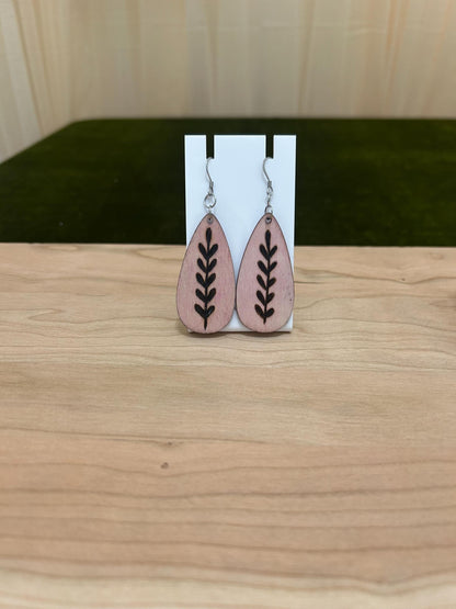 Wood Burned Pendant Dangle Drop Earrings - Unique Jewelry Earrings for Her - Leaf Pendant Design - Wood Jewelry - wearable art