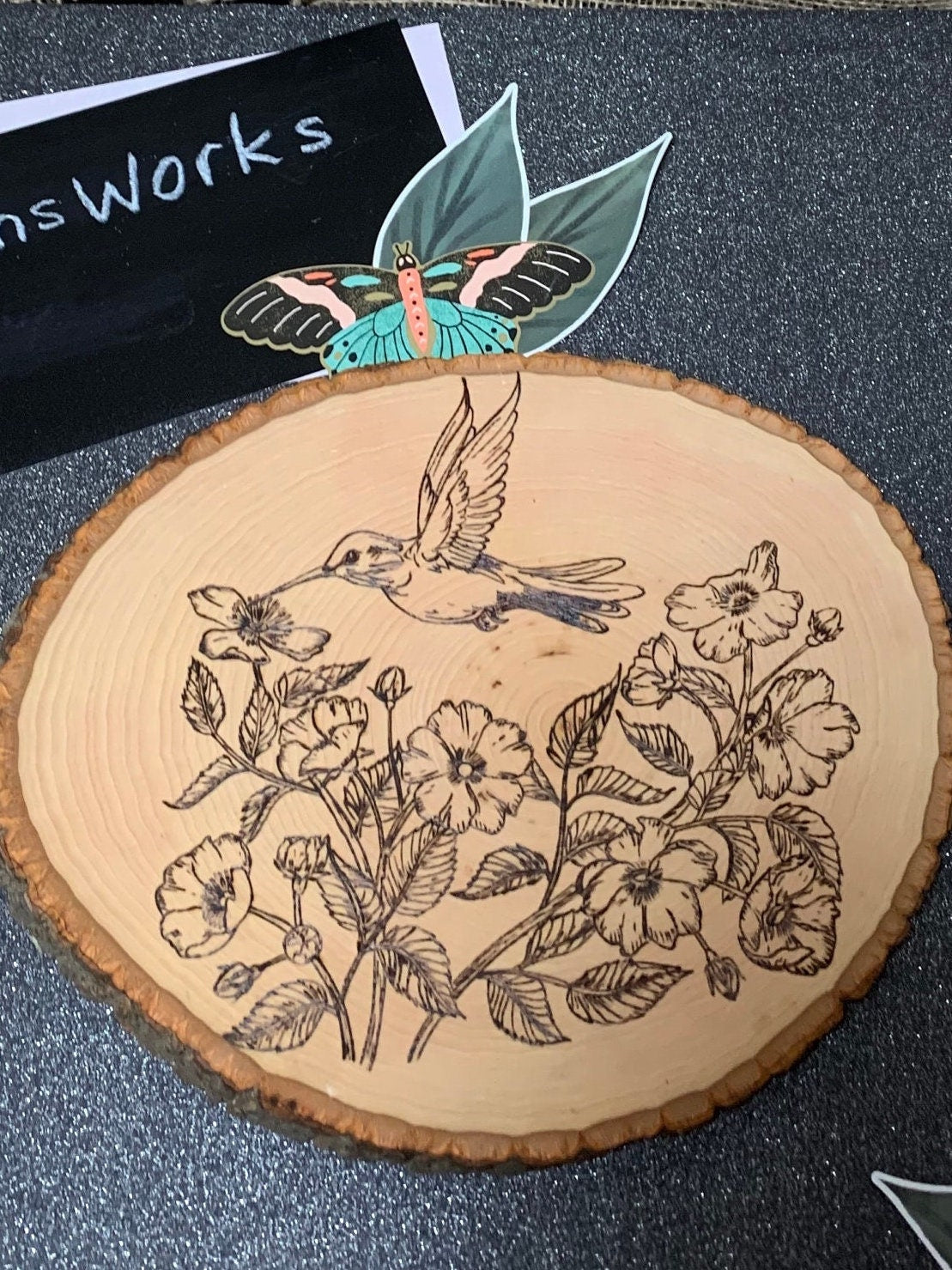 Hummingbird Haven: Woodburned Hummingbird Floral Wall Art | Handcrafted Rustic Floral Decor | Stunning Home & Office Accent | Unique Gift |