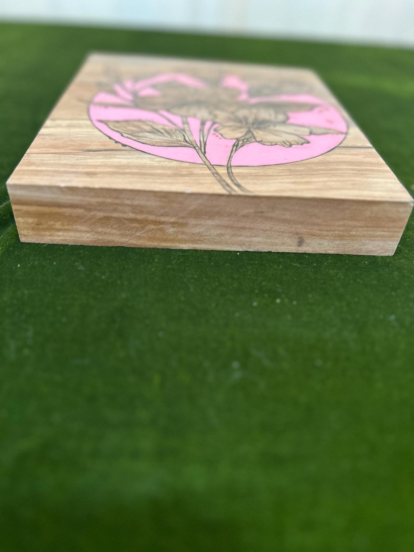 Woodburned Orchid Wall Art: Pink Accent, Spalted Maple, Live Edge