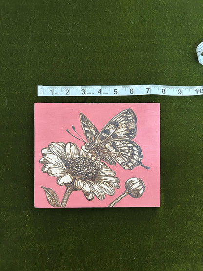 Butterfly and Floral Woodburned Home Decor, Hanging Wall Sign, Butterfly Flower Home Decor, Pink, Gifts for mom, terracotta. gifts for mom