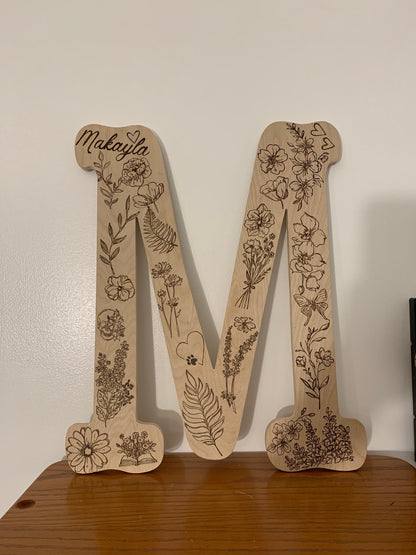 Custom Letter Decorative Hanging Wood Burned Art - Wedding, Gifts, Alphabet Letter Art, Decor, Unique, Personalized Initials