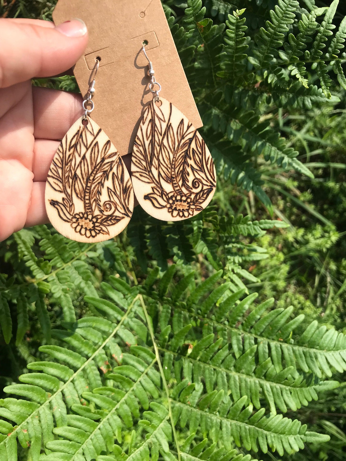 Intricate leaf earrings: Wood Burned Dangle Earrings  | Nature-Inspired Jewelry l unique wearable art